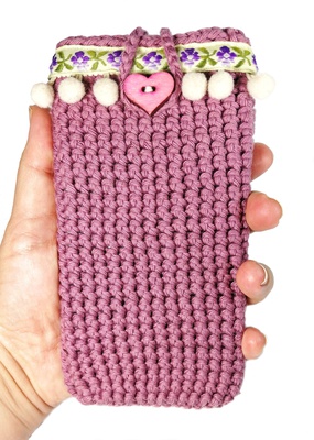 Purple phone case cocheted for woman, Boho style decoration