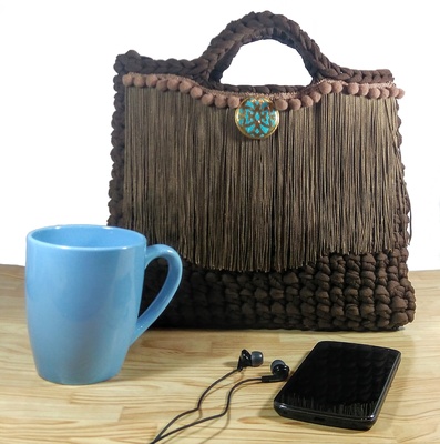 Small brown bag for woman, crochet purse for her, bohemian style