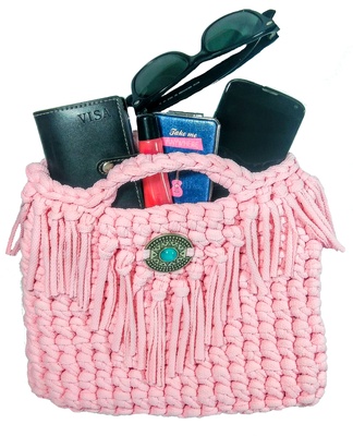 Boho purse pink bag for woman, cruelty free fringe purse boho style