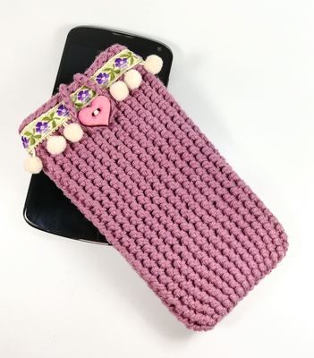 Purple phone case cocheted for woman, Boho style decoration