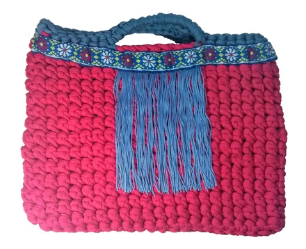 Small dark pink and blue tote handbag for boho style woman