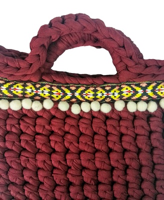 Small dark red handbag for woman, handmade purse boho style