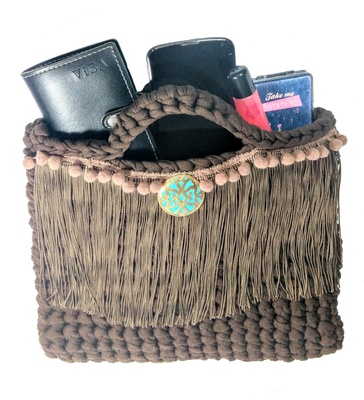 Small brown bag for woman, crochet purse for her, bohemian style