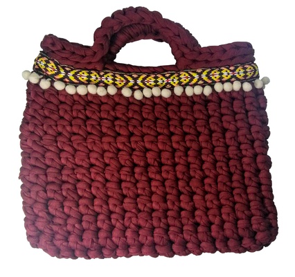 Small dark red handbag for woman, handmade purse boho style