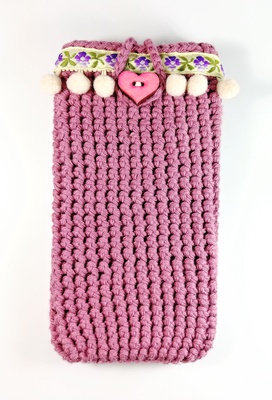 Purple phone case cocheted for woman, Boho style decoration