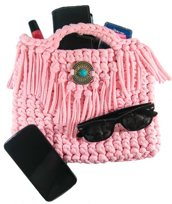 Boho purse pink bag for woman, cruelty free fringe purse boho style